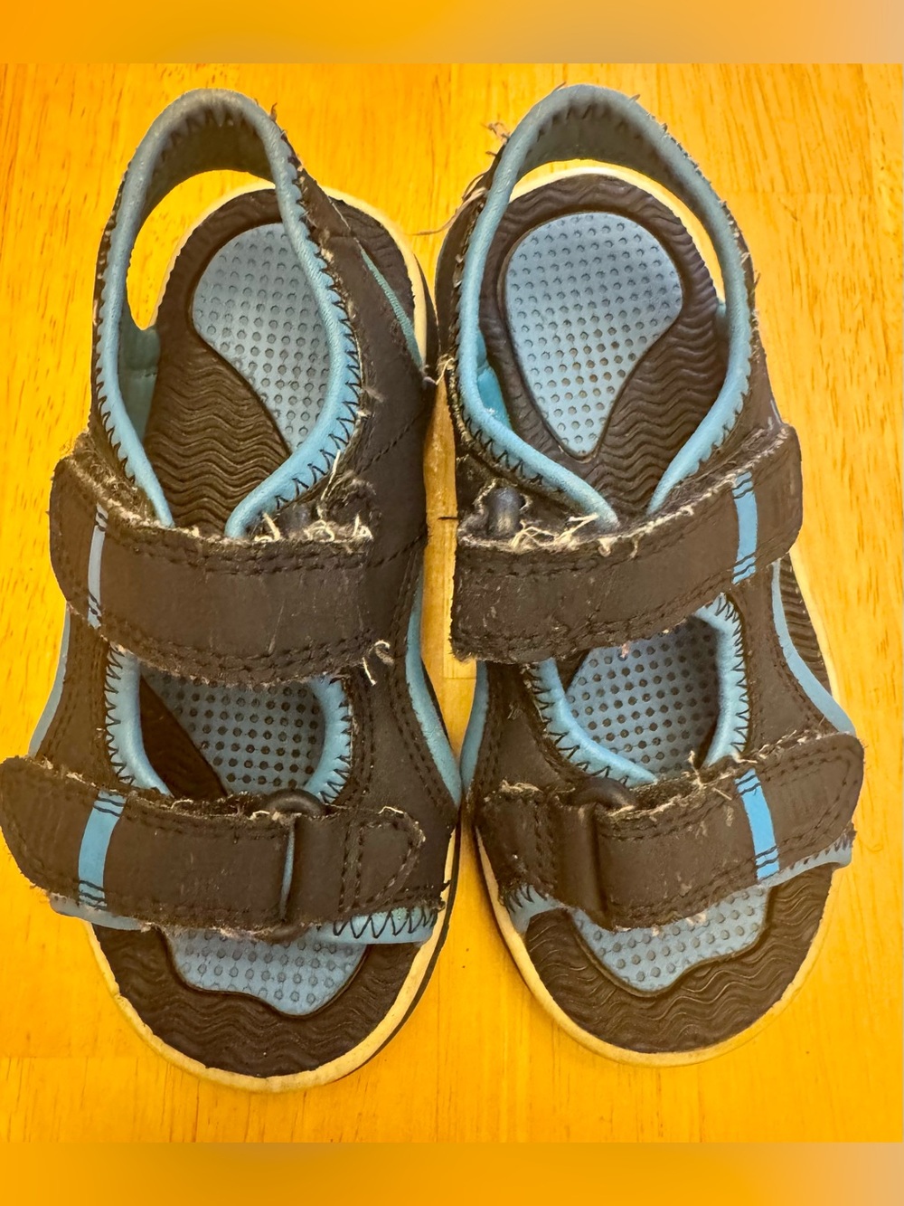 🌞 Lands' End Toddler Sport Sandals Blue Black Size 9T Hook & Loop